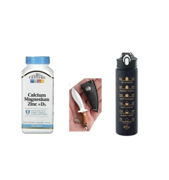 Набір "Активний день" – фляга 1 л + Calcium Magnesium Zinc + D3 (250 таблеток) + ніж-брелок